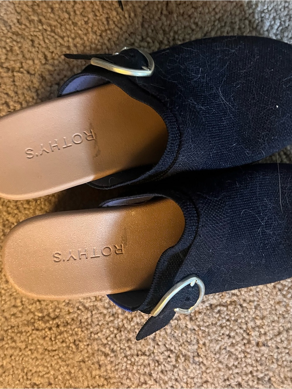 Rothy's Black Knit Slip-On Mules with Silver Buckle